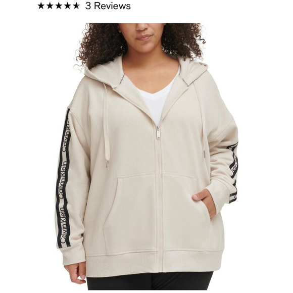 NEW Calvin Klein Plus Size Hoodie Full ZIp Sweatshirt Tan Womens Size 2X - Picture 5 of 6